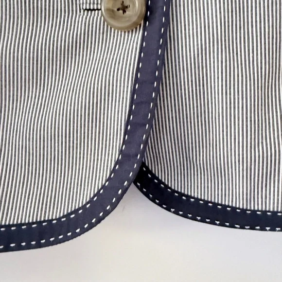 Boden Pinstripe Navy White Cotton Blazer Tuxedo Style Classic Office Preppy Sz 6 - Picture 4 of 10